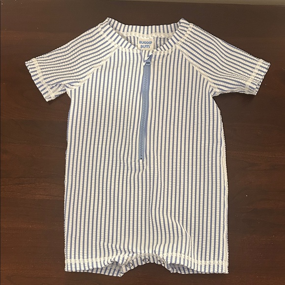Rugged Butts Blue and White Striped Kids Swim One Piece - Picture 1 of 3